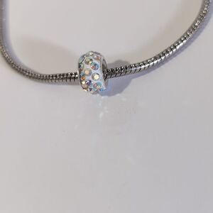 Silver‎ White with Iridescent Rhinestones Charm for Pandora Style Bracelet